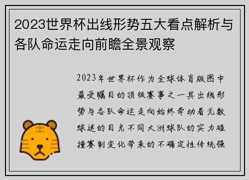 2023世界杯出线形势五大看点解析与各队命运走向前瞻全景观察